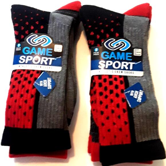 NWT Athletic Crew Socks Game Sport Black & Red Socks 4 pair sz 3-9 - Picture 1 of 8
